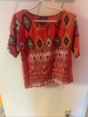 Angie Red Embroidered Boho Short Sleeve Blouse
